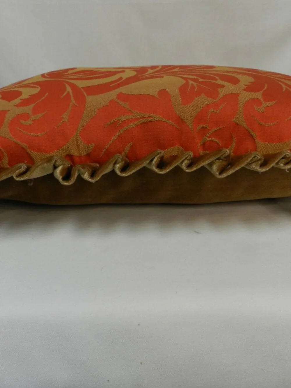 Serendipity Demask Throw Pillow Set 3 w/ tassels orange brown velvet back Decor